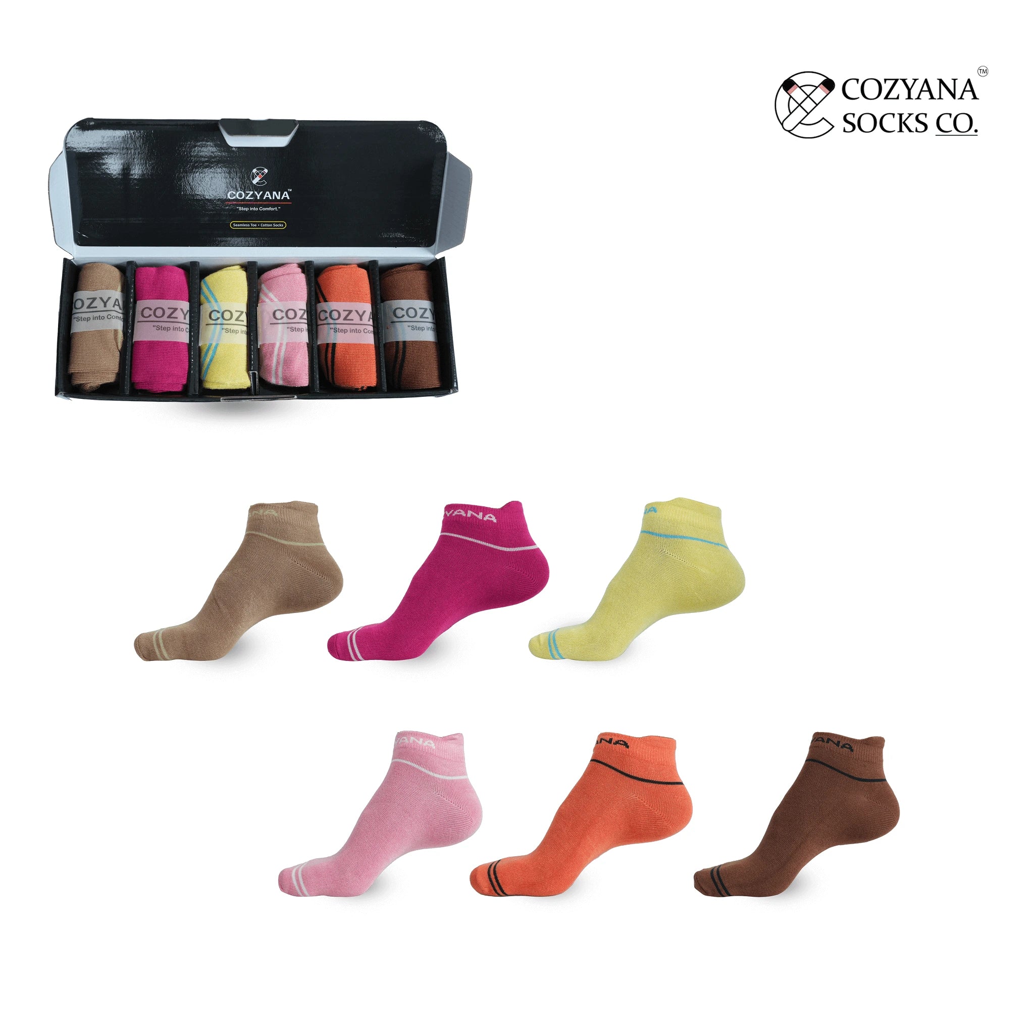 Women ankle length colorful socks (Pack of 6 pairs)