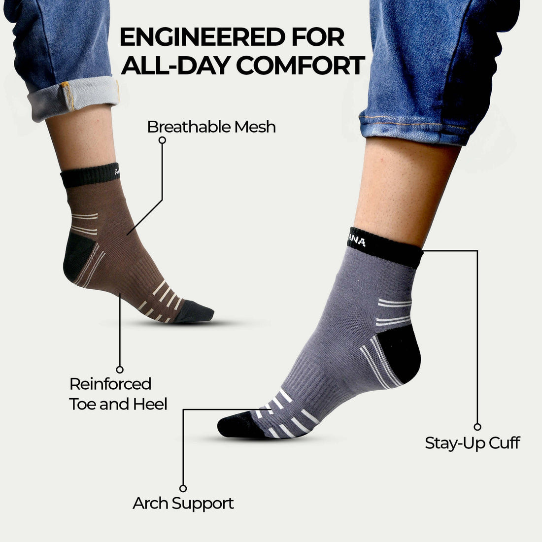 Men's cotton unisex ankle length socks (Pack of 4)