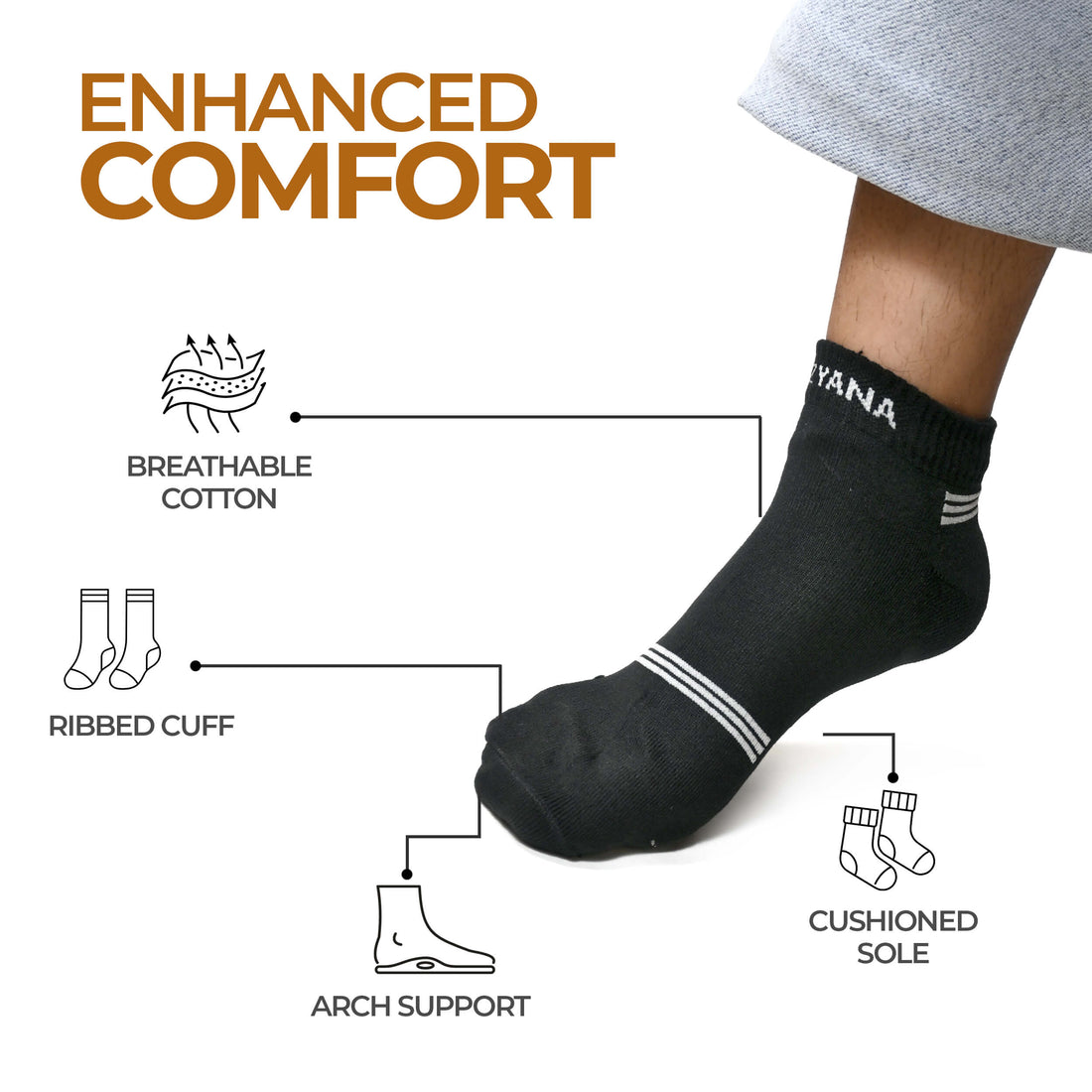 Men's cotton unisex ankle length socks (Pack of 6 pair)