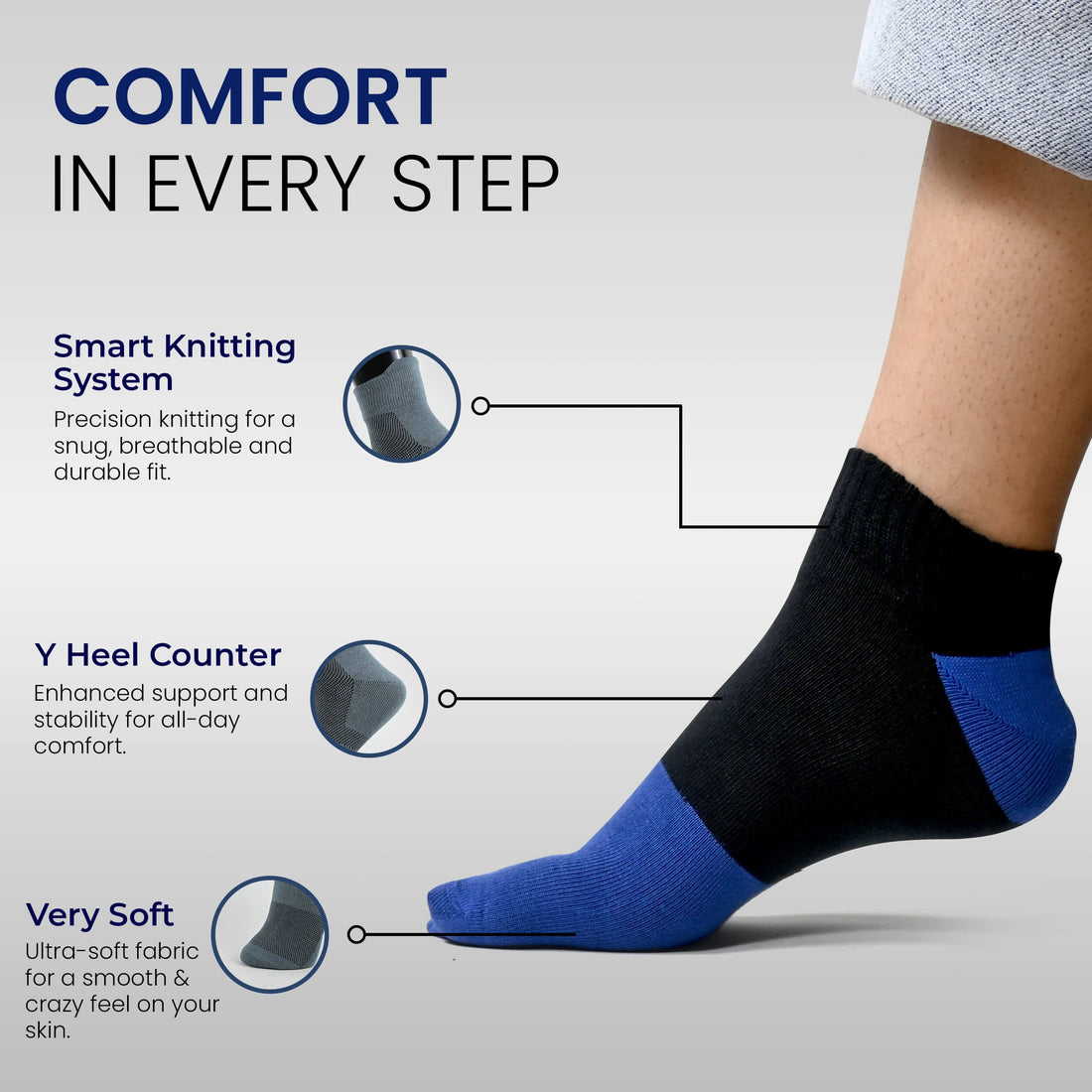 Men's cotton two toe ankle length socks (Pack of 3 pair)