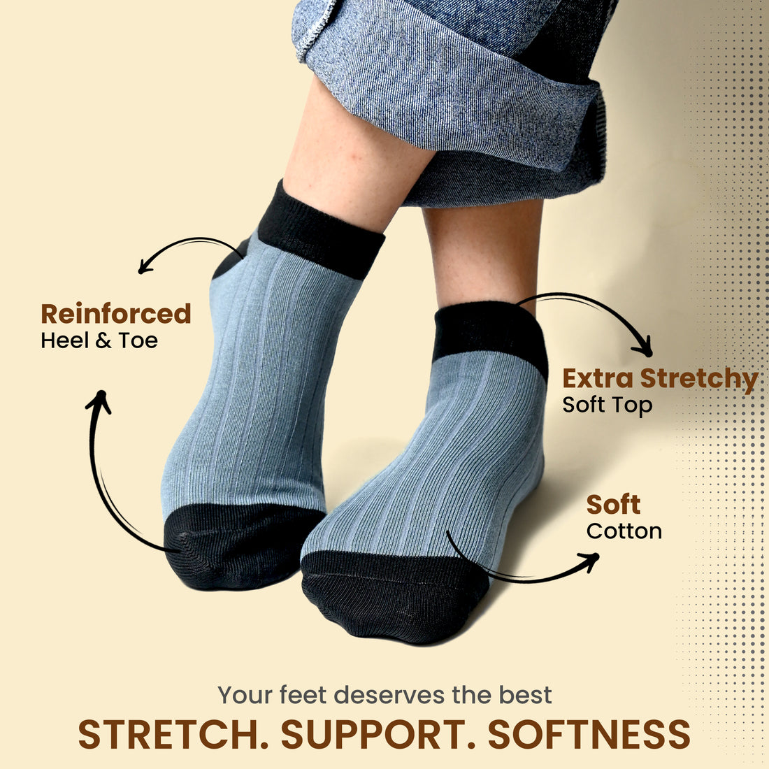 Men's cotton low cut ankle length socks Superior comfort (Pack of 3 pair)